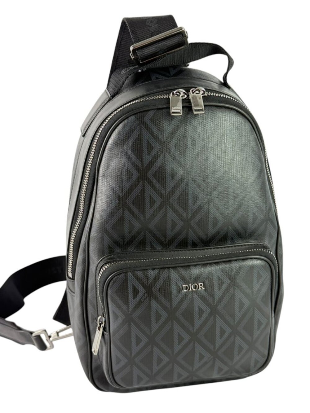 CHRISTIAN DIOR Black/Navy Canvas CD Diamond Mini Rider Unisex Sling Bag